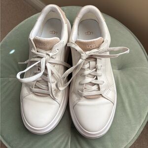 UGG Women's Cream Leather and Suede Lace-Up Platform Sneakers size 7.5